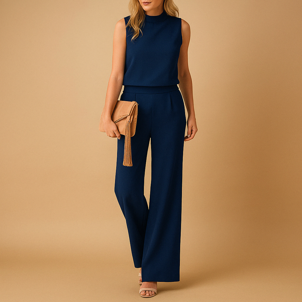 Women’s Jumpsuit with Round Neck and Mid-Waist Pants
