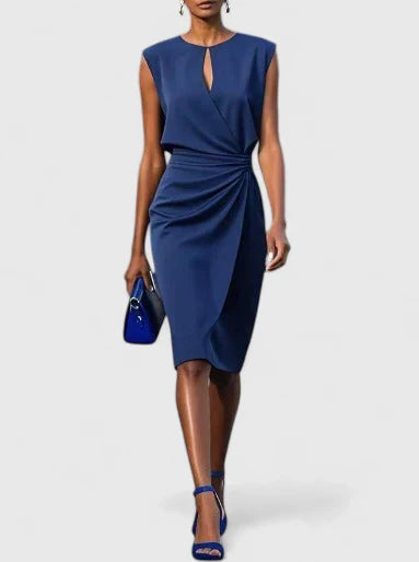 Women’s Knee-Length Dress with Keyhole Neckline and Side Waist Detail