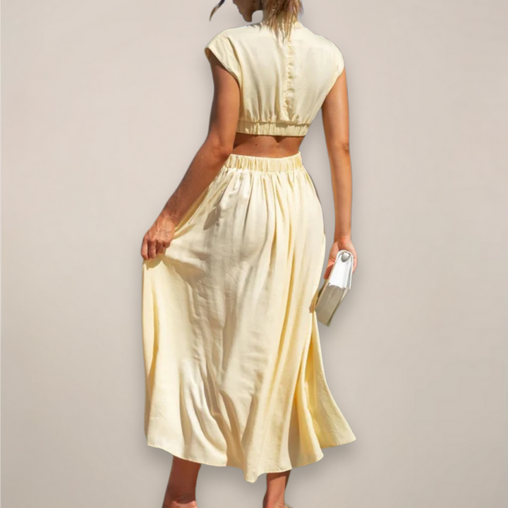 Women’s Maxi Dress with Cap Sleeves and Cut-Out Waist