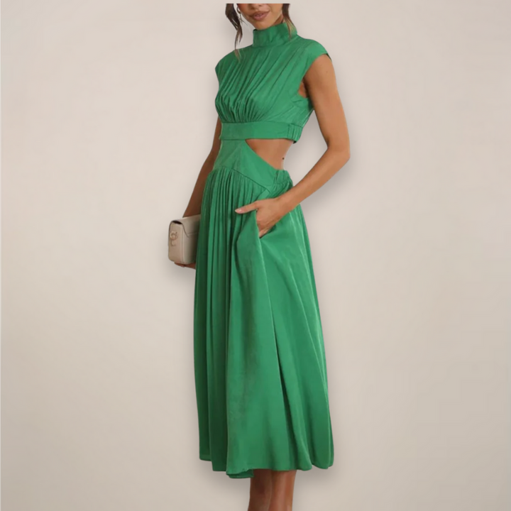Women’s Maxi Dress with Cap Sleeves and Cut-Out Waist