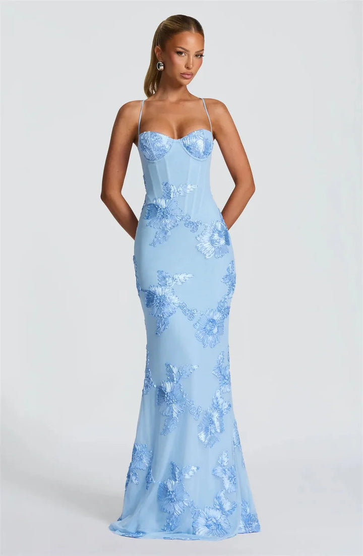 Women’s Maxi Dress with Corset Bodice and Spaghetti Straps