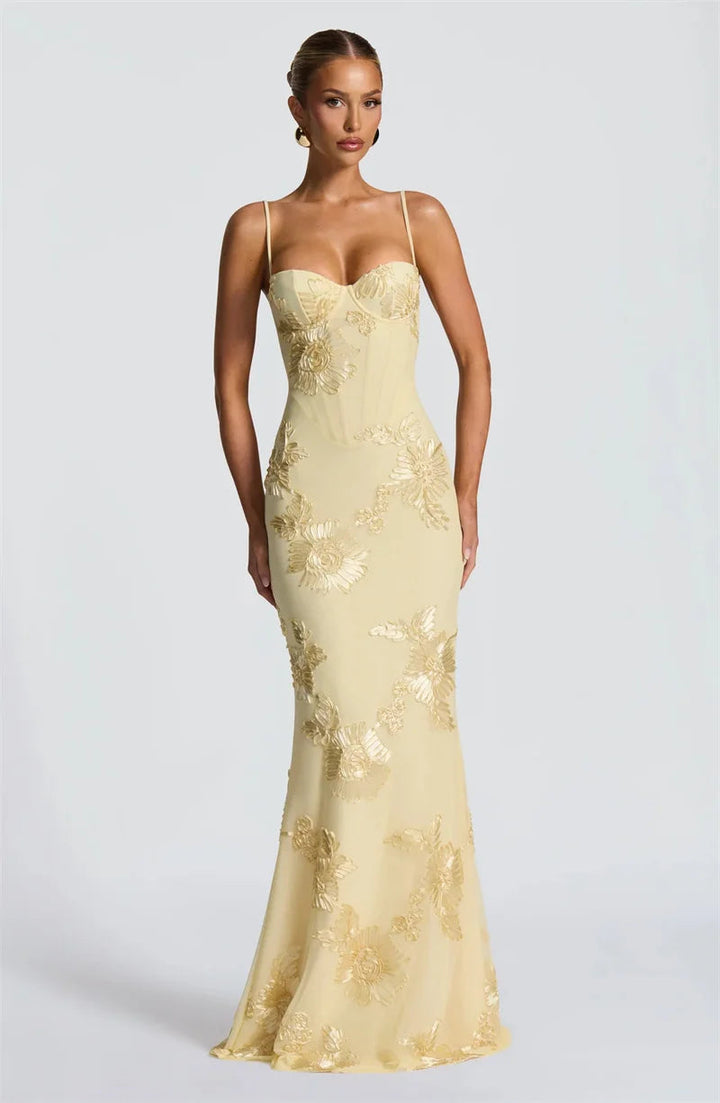 Women’s Maxi Dress with Corset Bodice and Spaghetti Straps