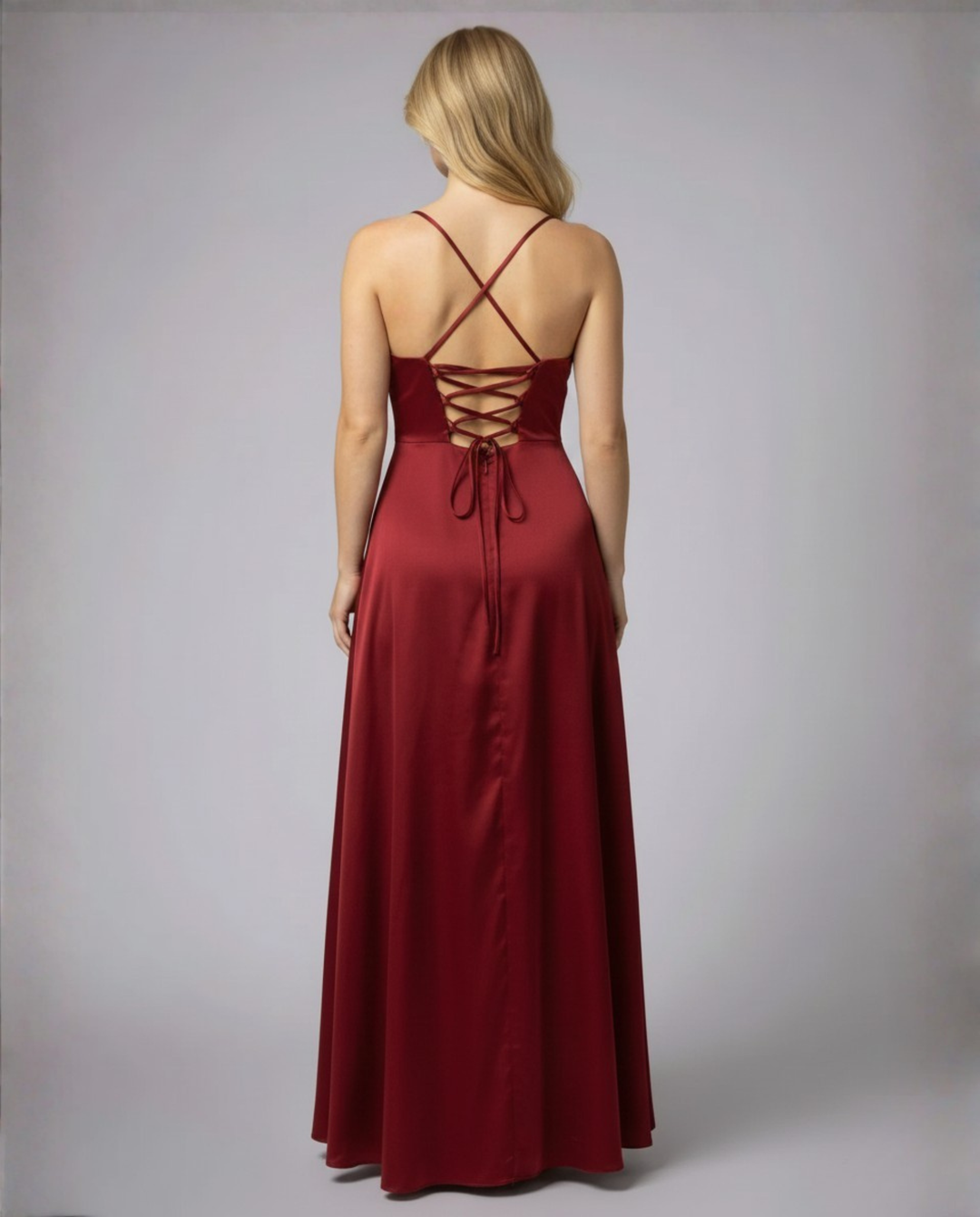 Women’s Maxi Dress with Cowl Neckline and Lace-Up Back