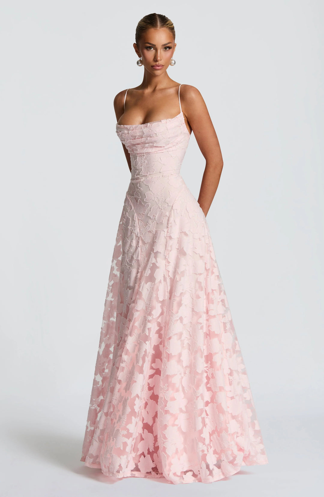 Women’s Maxi Dress with Cowl Neckline and Lace-Up Back