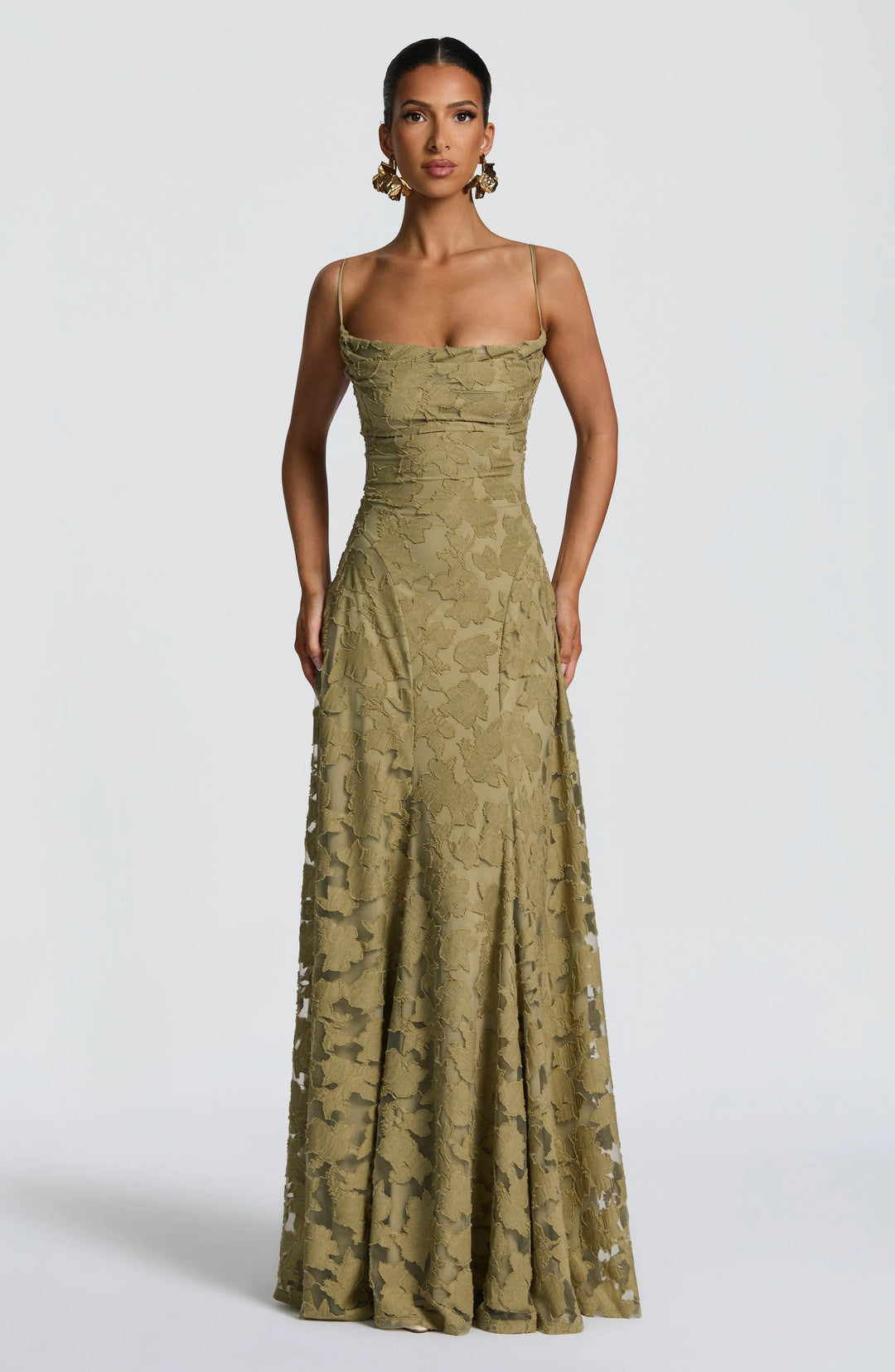 Women’s Maxi Dress with Cowl Neckline and Lace-Up Back