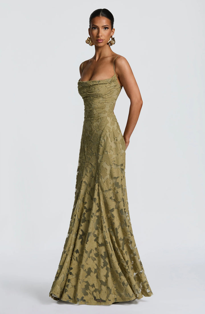 Women’s Maxi Dress with Cowl Neckline and Lace-Up Back