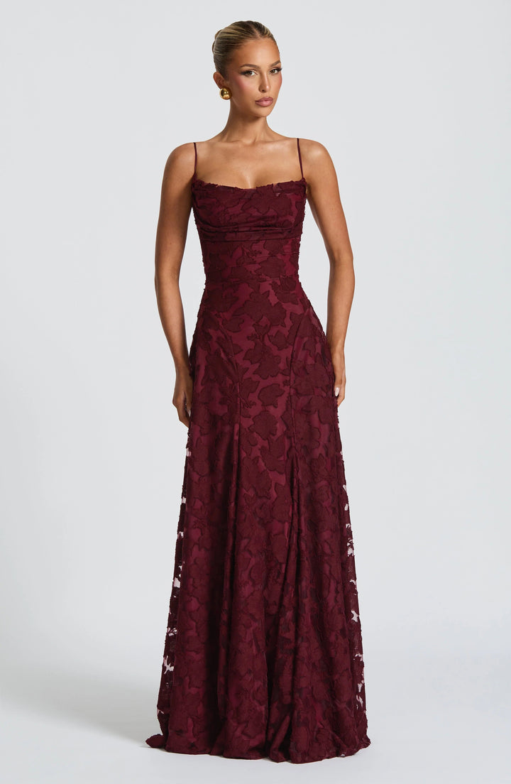 Women’s Maxi Dress with Cowl Neckline and Lace-Up Back