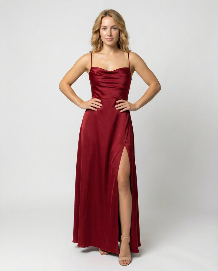 Women’s Maxi Dress with Cowl Neckline and Lace-Up Back
