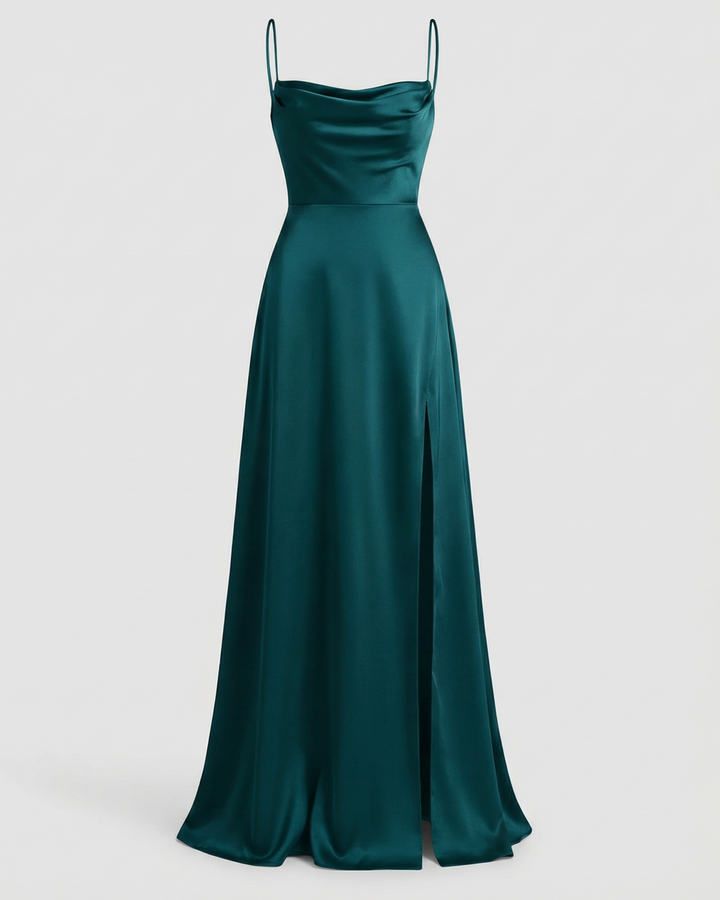 Women’s Maxi Dress with Cowl Neckline and Lace-Up Back