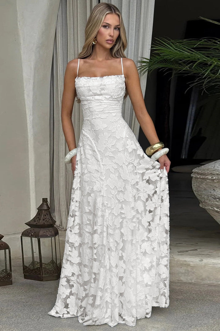 Women’s Maxi Dress with Draped Neckline and Laced Open Back