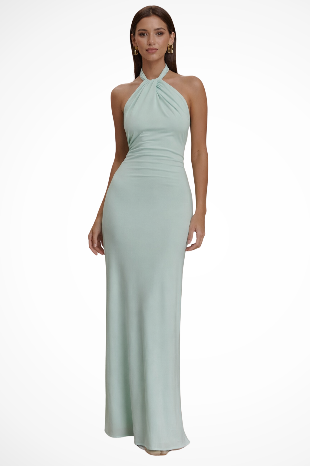 Women’s Maxi Dress with Halter Neckline and Gathered Bodice