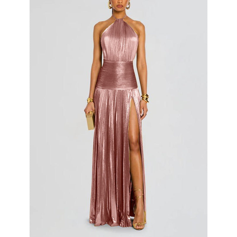 Women’s Maxi Dress with Halter Neckline and Side Slit