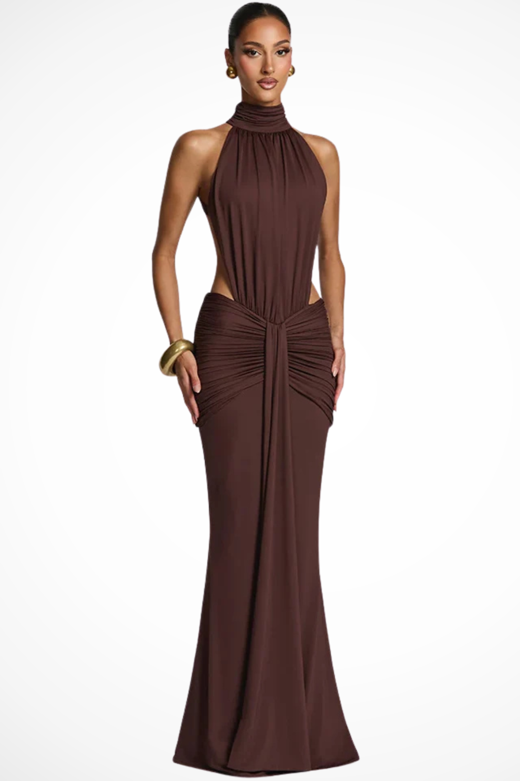 Women’s Maxi Dress with Halter Neckline and Waist Draping