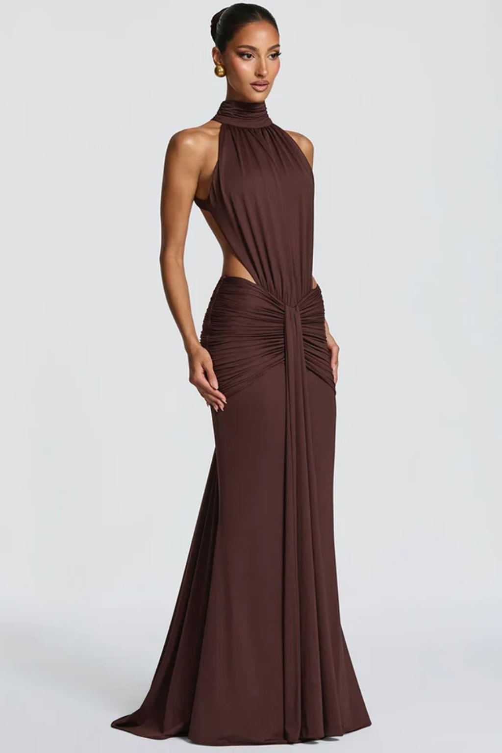 Women’s Maxi Dress with Halter Neckline and Waist Draping