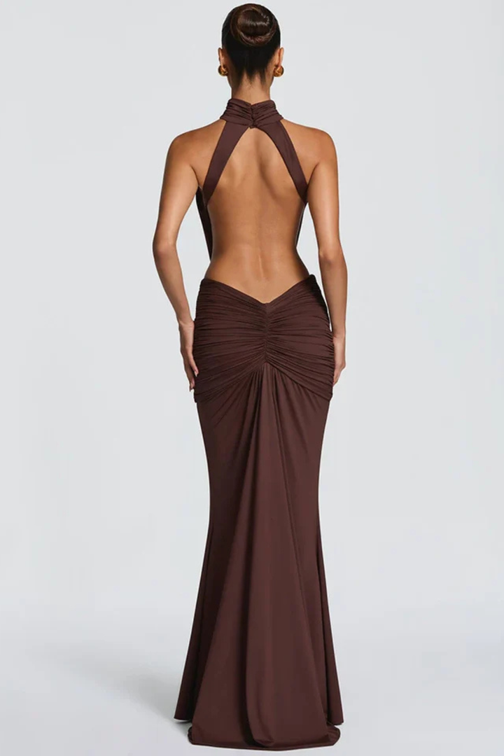 Women’s Maxi Dress with Halter Neckline and Waist Draping