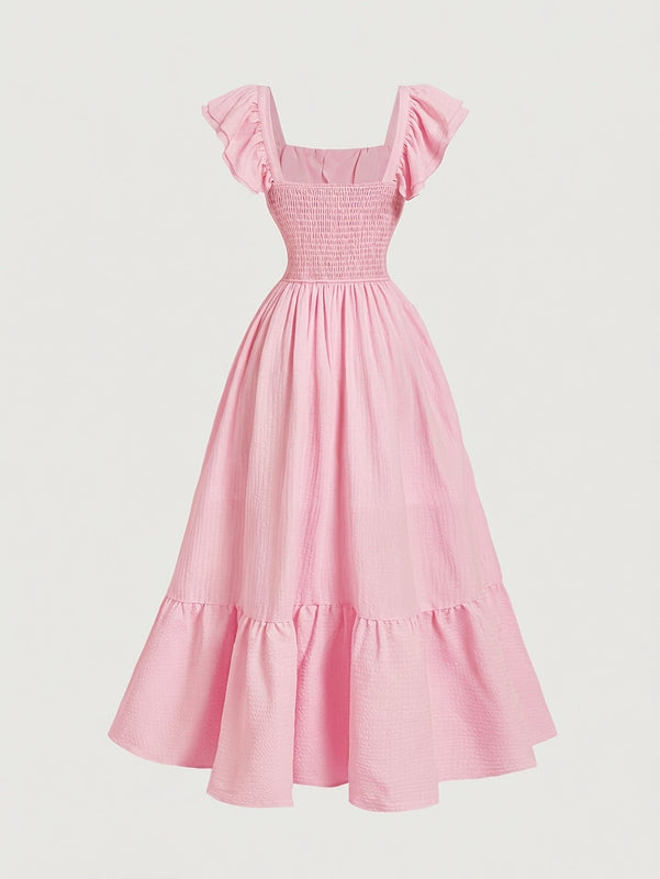 Women’s Maxi Dress with Off-Shoulder Ruffle and Button Front
