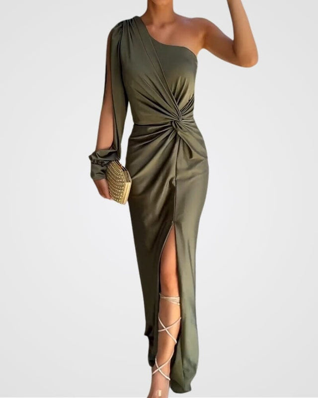 Women’s Maxi Dress with One-Shoulder Neckline and Bodycon Silhouette
