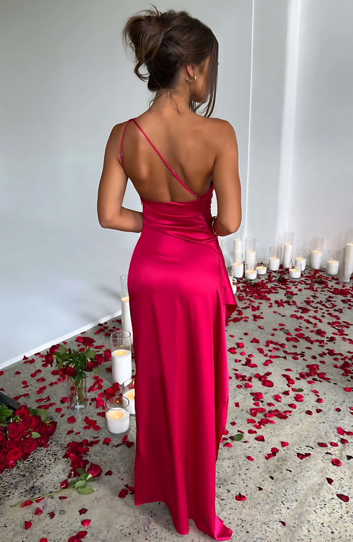 Women’s Maxi Dress with One-Shoulder Neckline and Side Slit