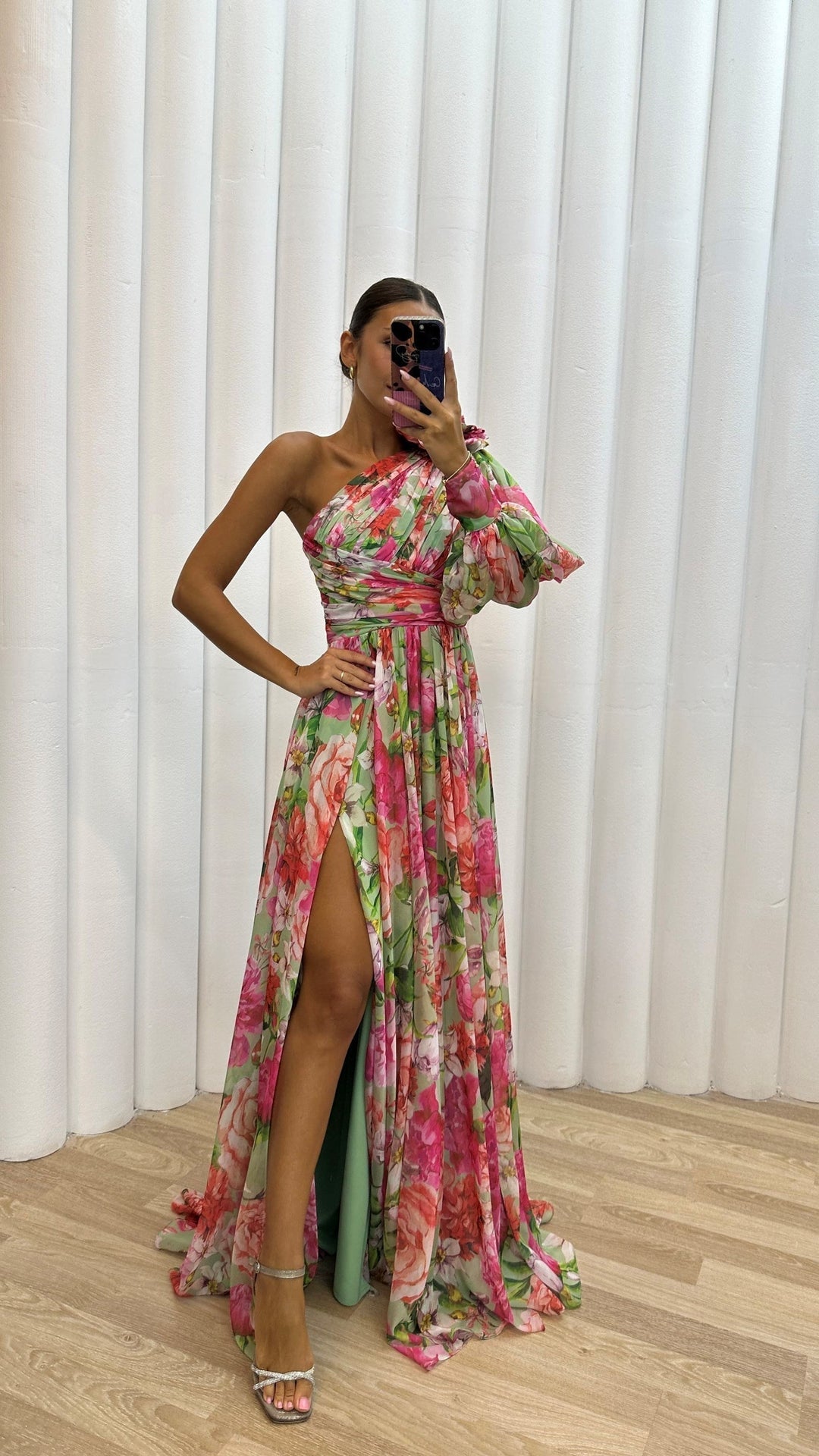Women’s Maxi Dress with One-Shoulder Neckline and Side Slit