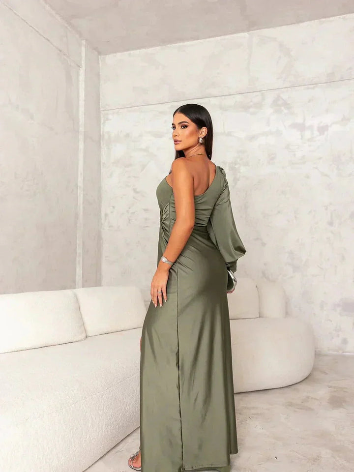 Women’s Maxi Dress with One-Shoulder Neckline and Side Slit