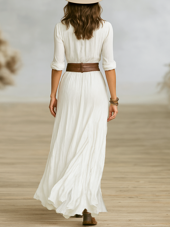 Women’s Maxi Dress with Shawl Collar and Button Closure