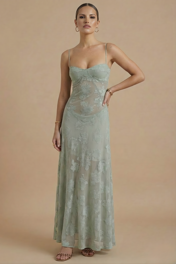 Women’s Maxi Dress with Spaghetti Straps and Fitted Bodice