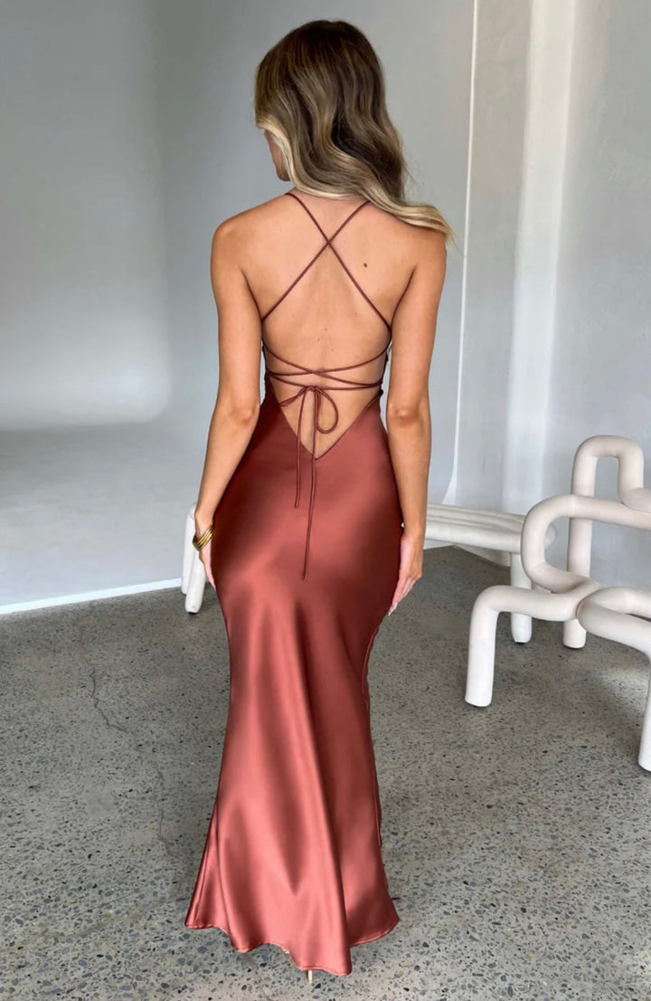 Women’s Maxi Dress with Spaghetti Straps and Panel Seams