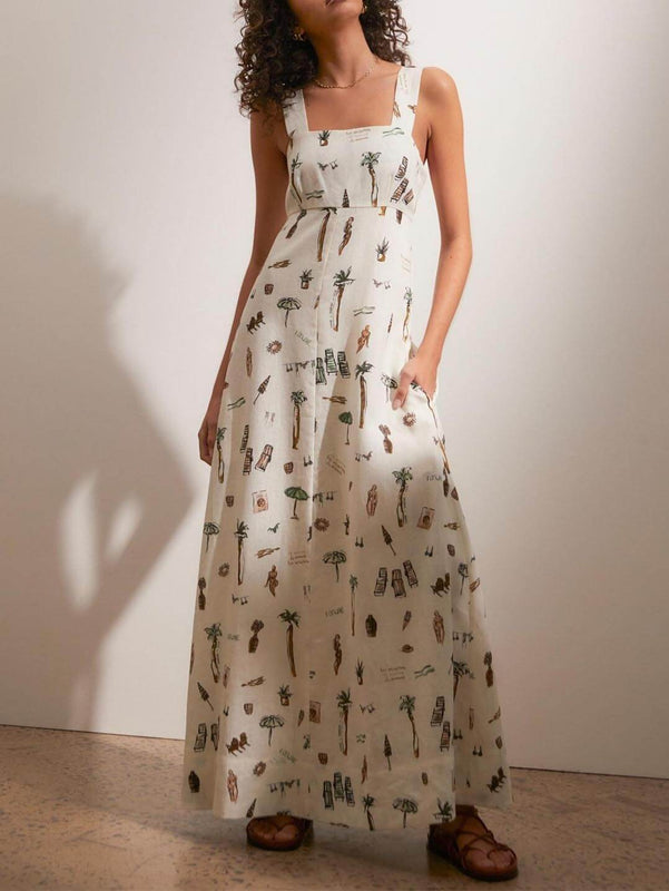 Women’s Maxi Dress with Square Neckline and Side Pockets