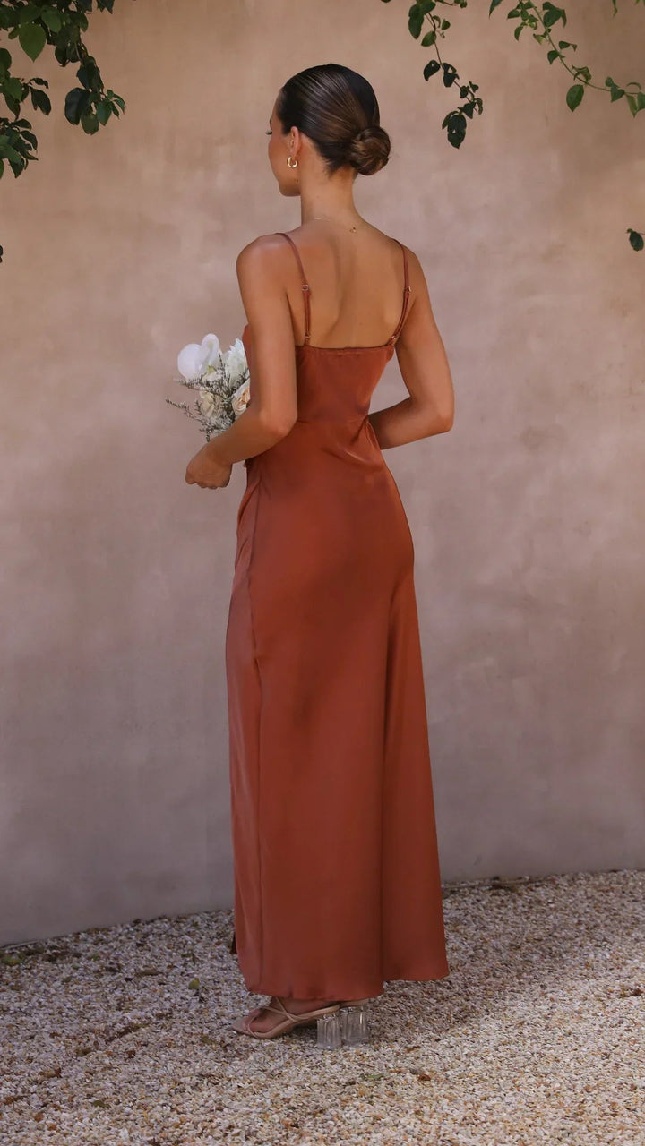 Women’s Maxi Dress with Square Neckline and Side Slit