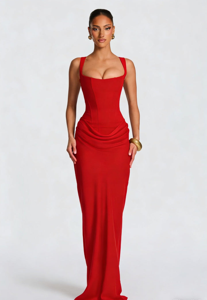 Women’s Maxi Dress with Square Neckline and Wide Shoulder Straps