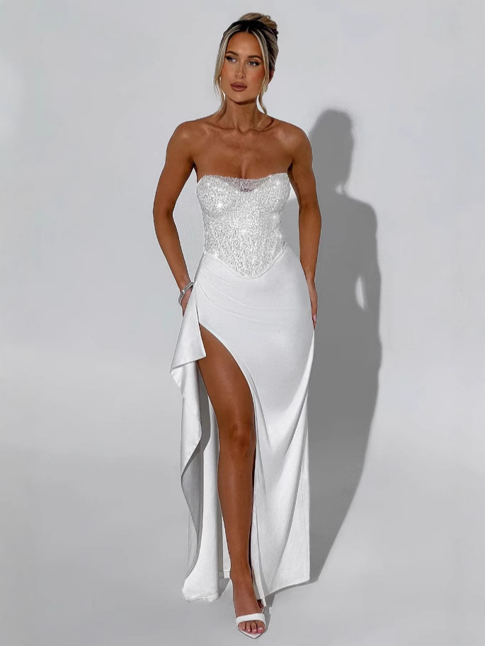 Women’s Maxi Dress with Strapless Bodice and Side Slit