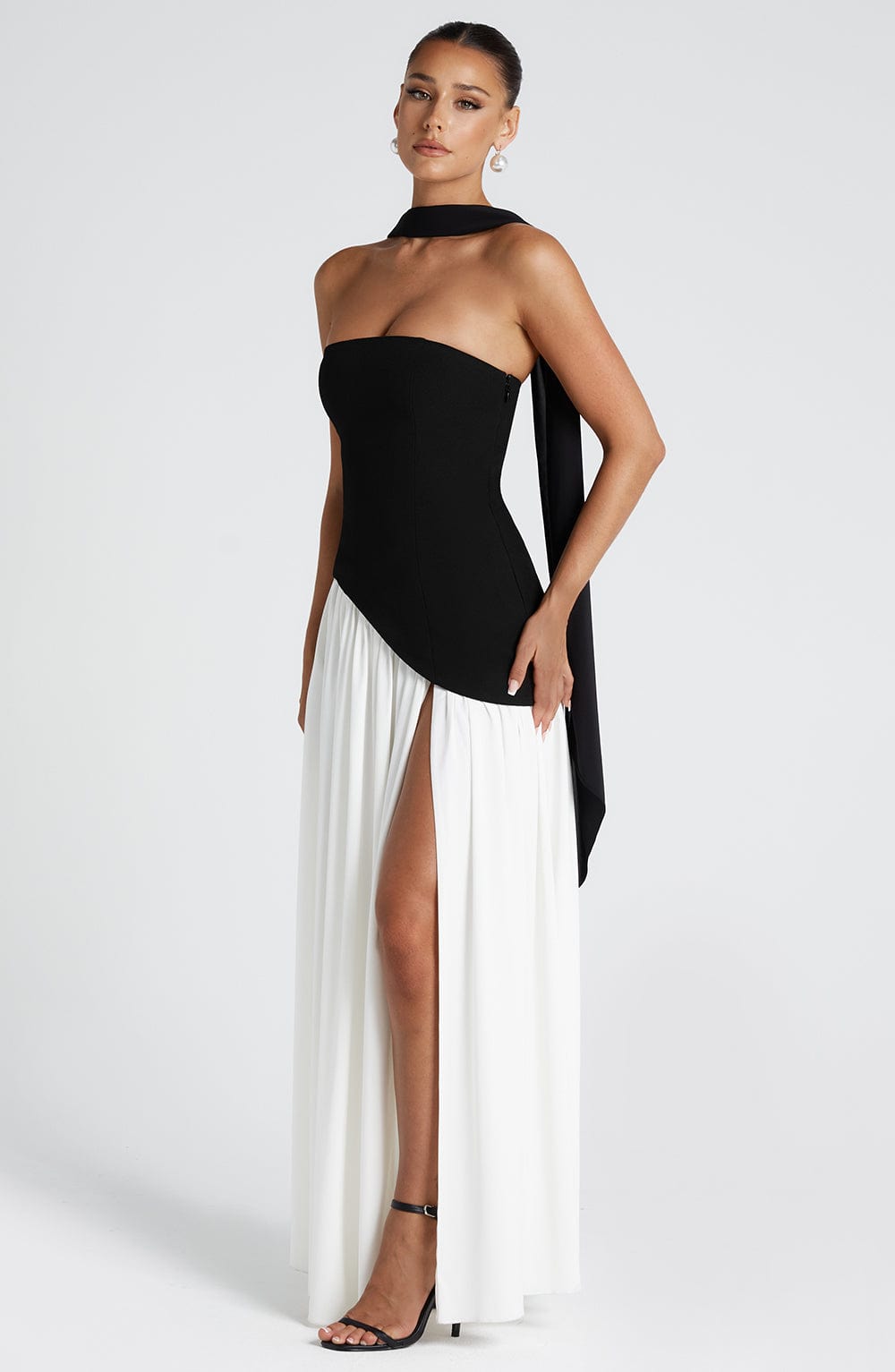 Women’s Maxi Dress with Strapless Neckline and Front Leg Slit