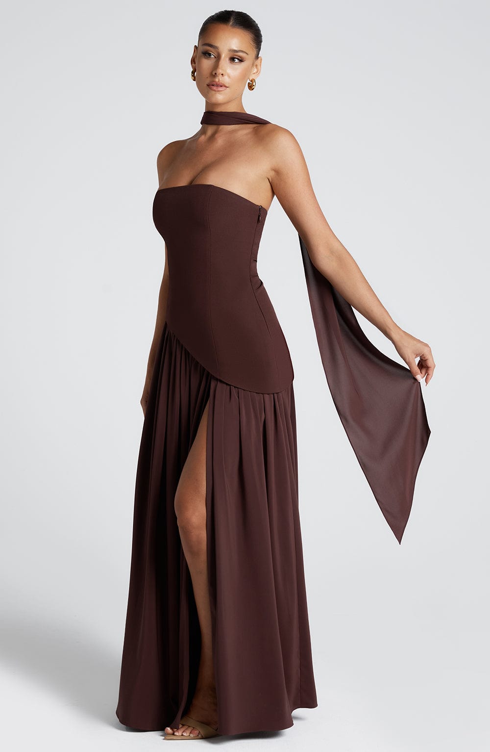 Women’s Maxi Dress with Strapless Neckline and Front Leg Slit
