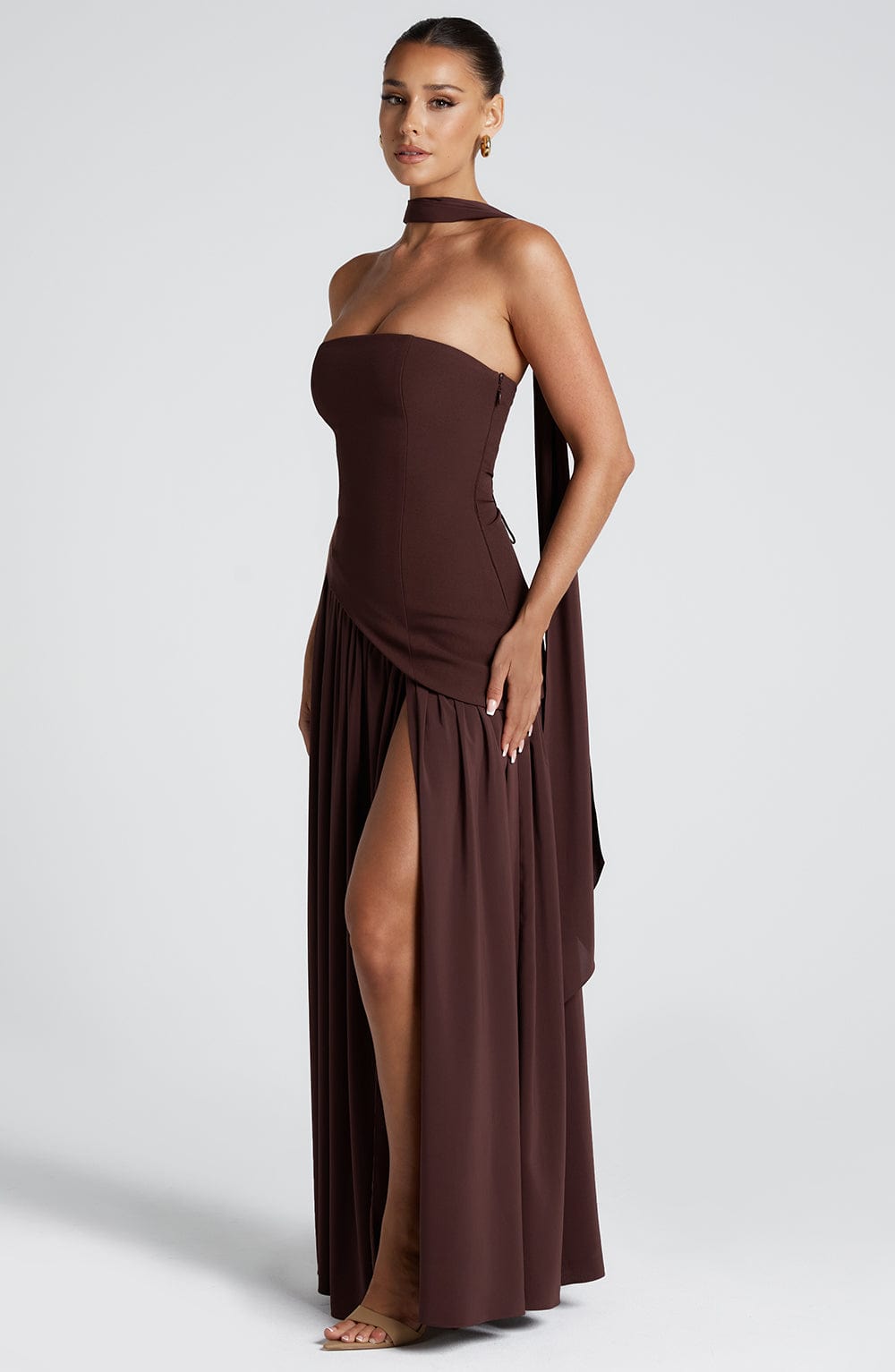 Women’s Maxi Dress with Strapless Neckline and Front Leg Slit