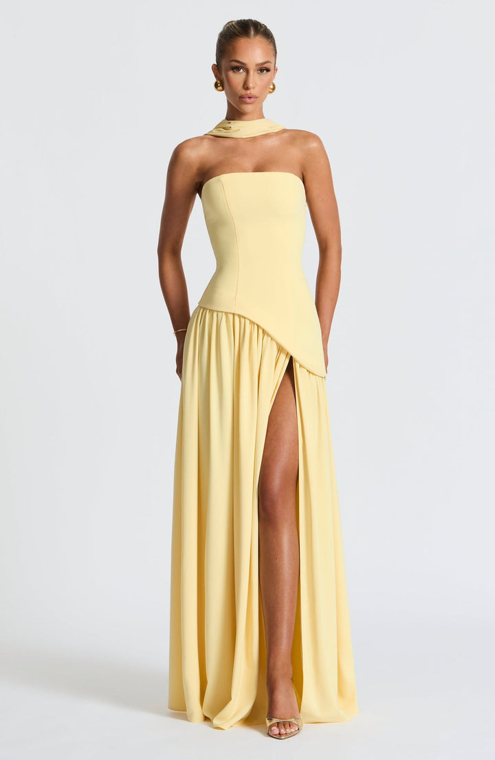 Women’s Maxi Dress with Strapless Neckline and Front Leg Slit