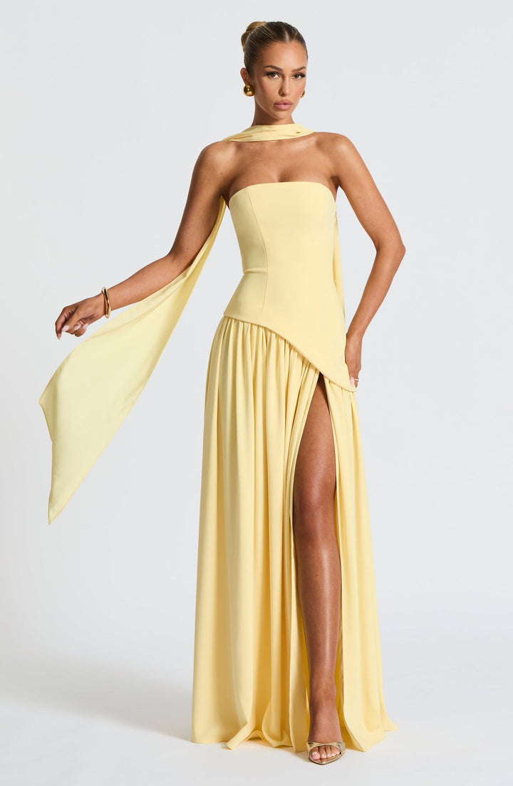 Women’s Maxi Dress with Strapless Neckline and Front Leg Slit
