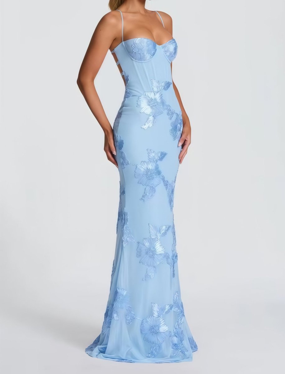Women’s Maxi Dress with Sweetheart Neckline and Back Lacing