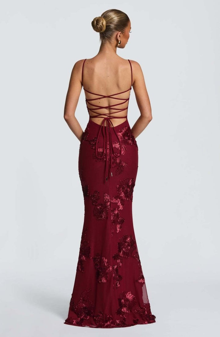 Women’s Maxi Dress with Sweetheart Neckline and Back Lacing