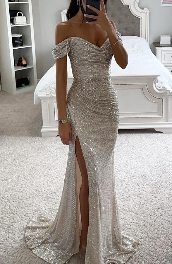 Women’s Maxi Dress with Sweetheart Neckline and Side Slit