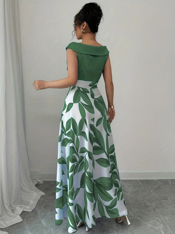 Women’s Maxi Dress with V-Neckline and A-Line Skirt