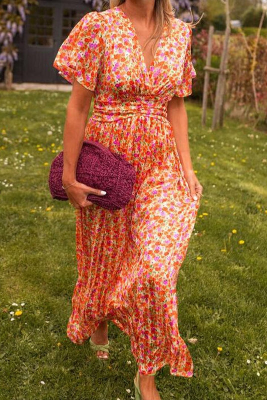 Women’s Maxi Dress with V-Neckline and Short Sleeves