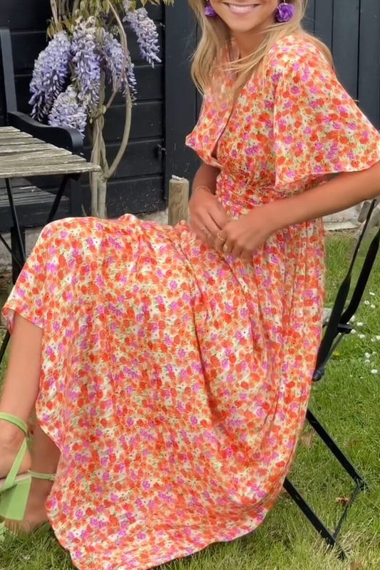 Women’s Maxi Dress with V-Neckline and Short Sleeves