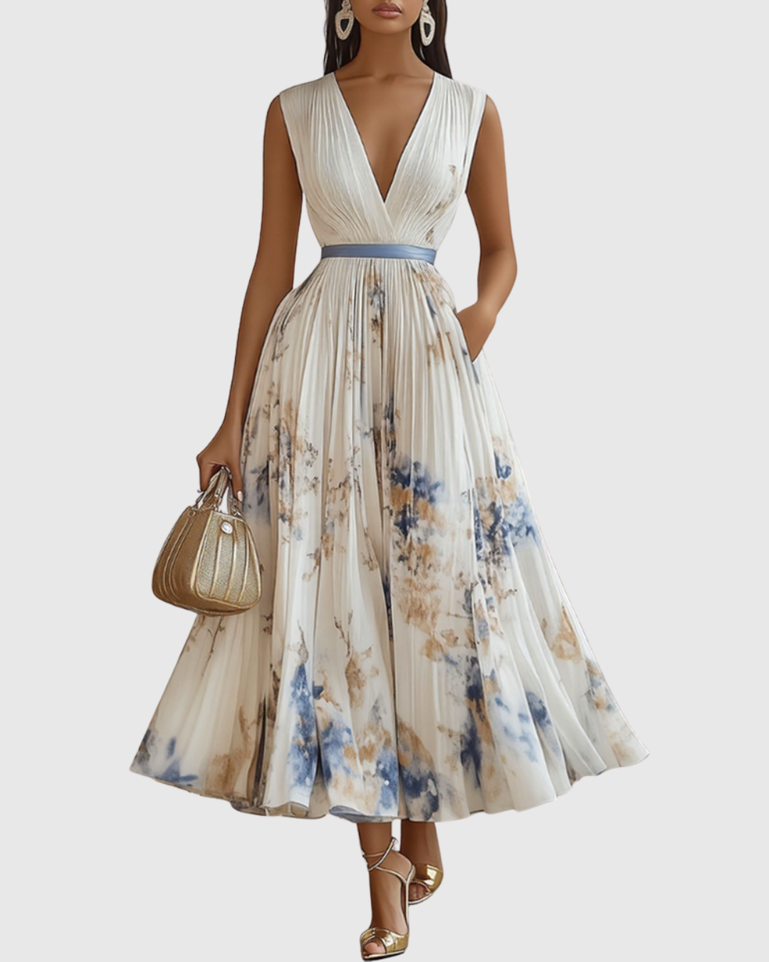 Women’s Maxi Dress with Sleeveless and Side Pockets