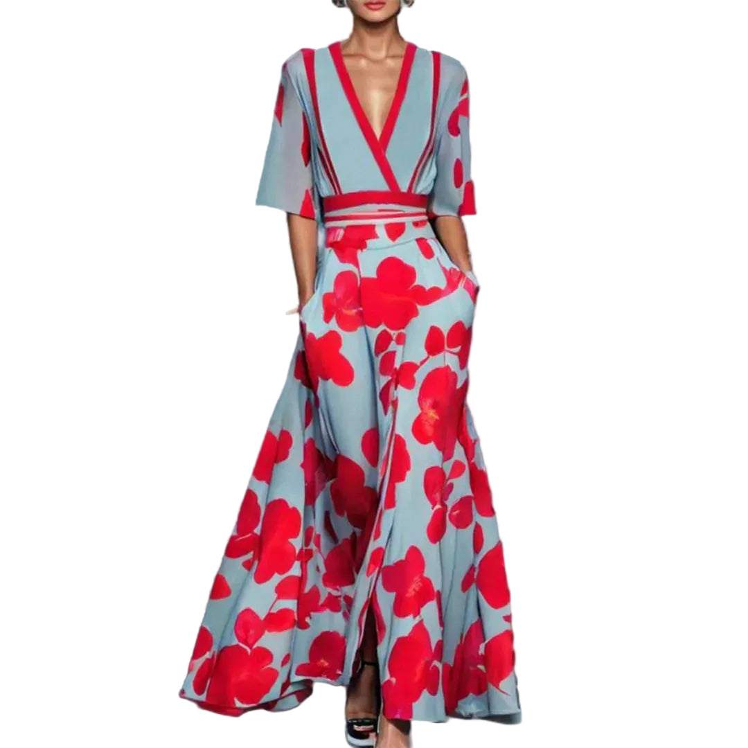 Women’s Maxi Dress with V-Neckline and Side Pockets