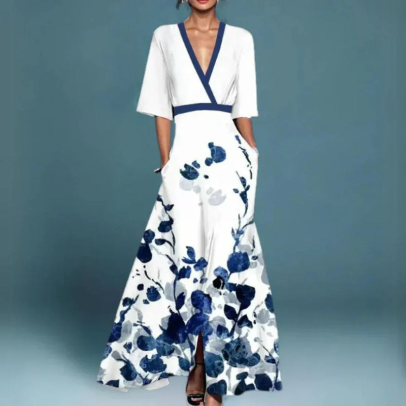 Women’s Maxi Dress with V-Neckline and Side Pockets
