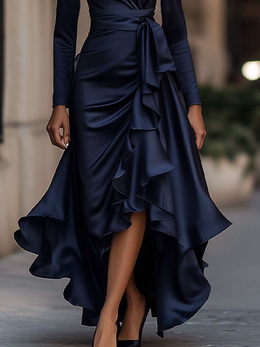 Women’s Maxi Dress with V Neckline and Ruffle Hem
