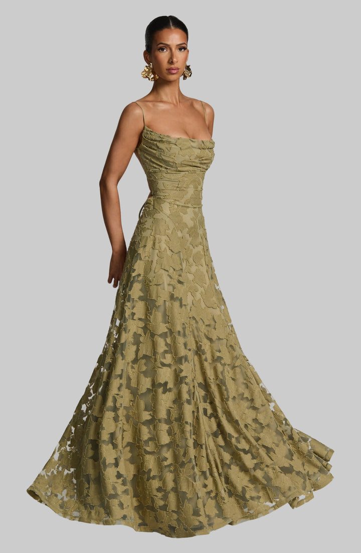 Women’s Maxi Dress with Waterfall Neckline and Lace-Up Back