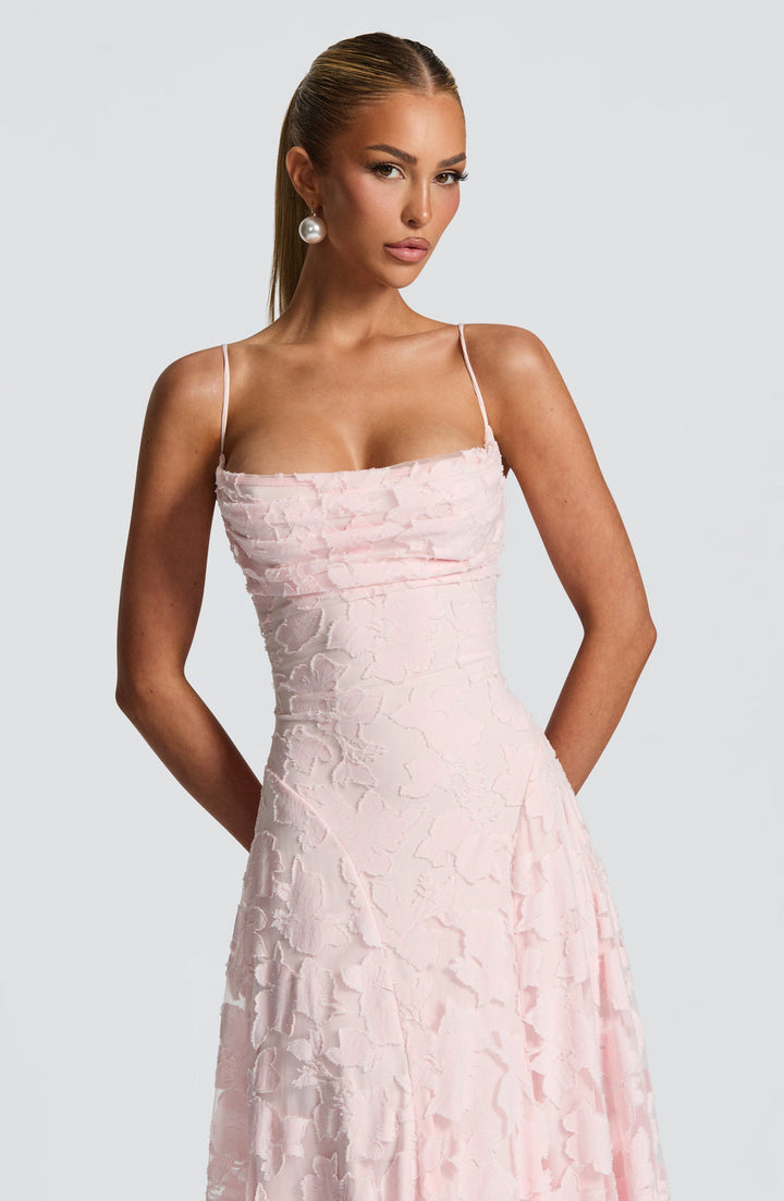 Women’s Maxi Dress with Waterfall Neckline and Lace-Up Back