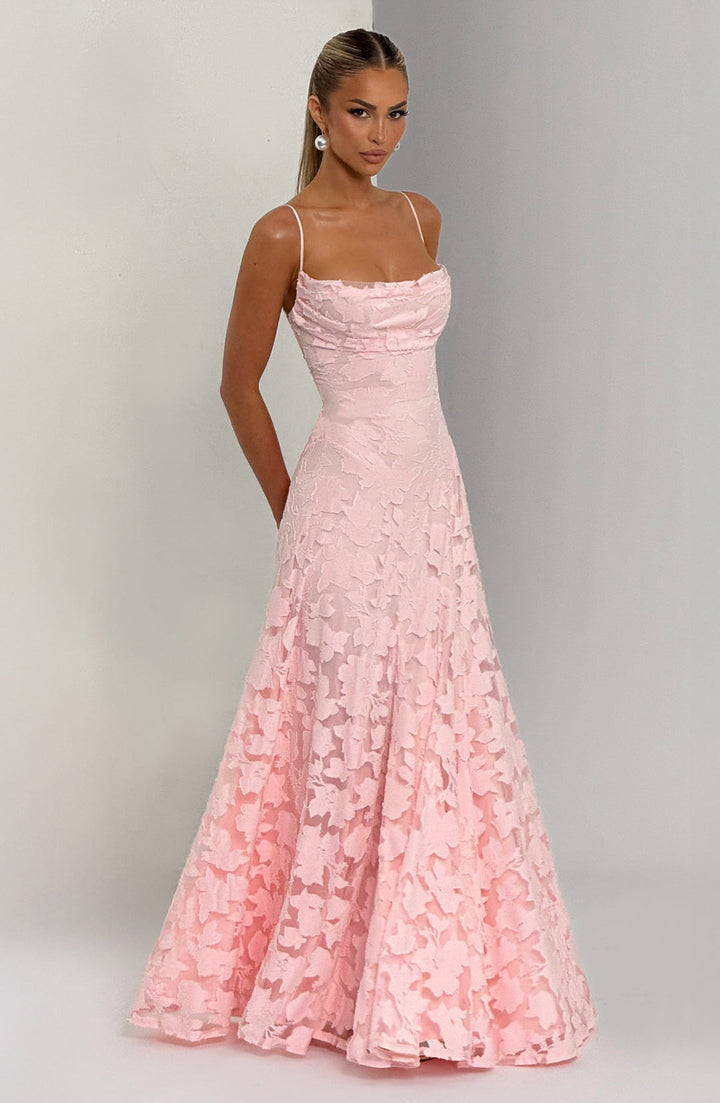 Women’s Maxi Dress with Waterfall Neckline and Lace-Up Back