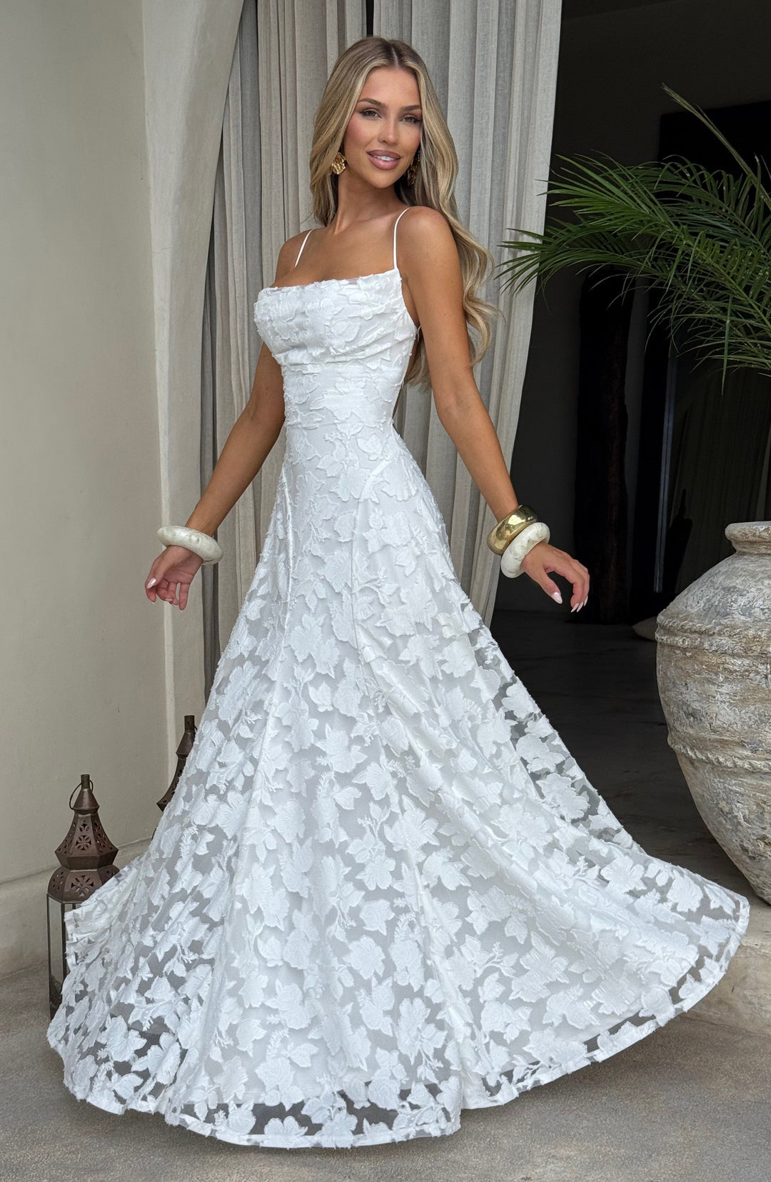 Women’s Maxi Dress with Waterfall Neckline and Lace-Up Back
